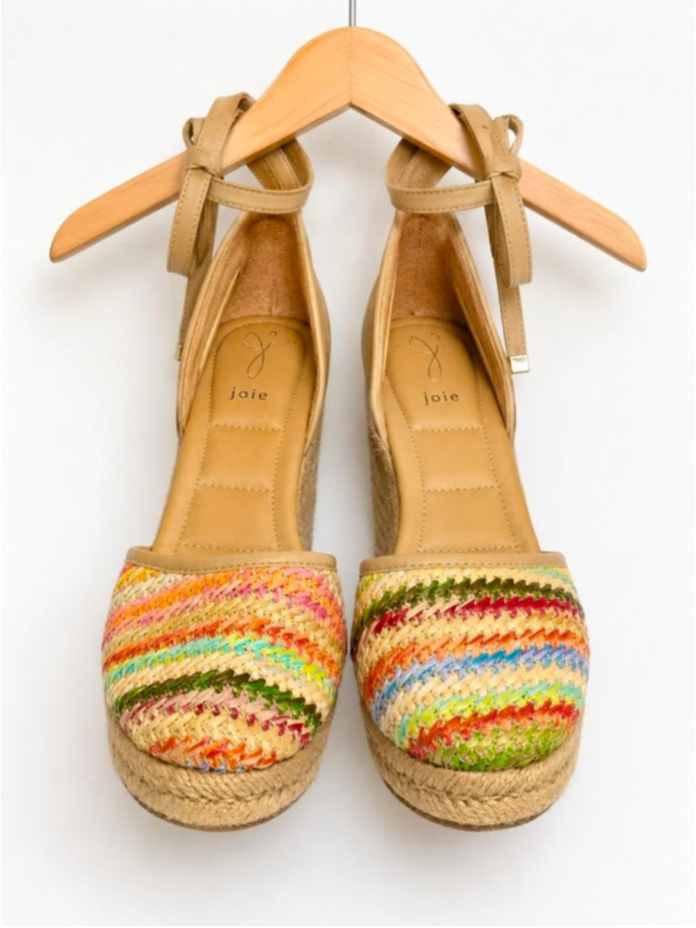 Joie Rainbow Raffia Espadrille Wedge Sandals Size 9.5M Coastal Cowgirl Resort